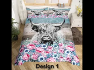 2024 Highland Cow Floral Bedding Sets - 8 Designs (All Sizes Available)