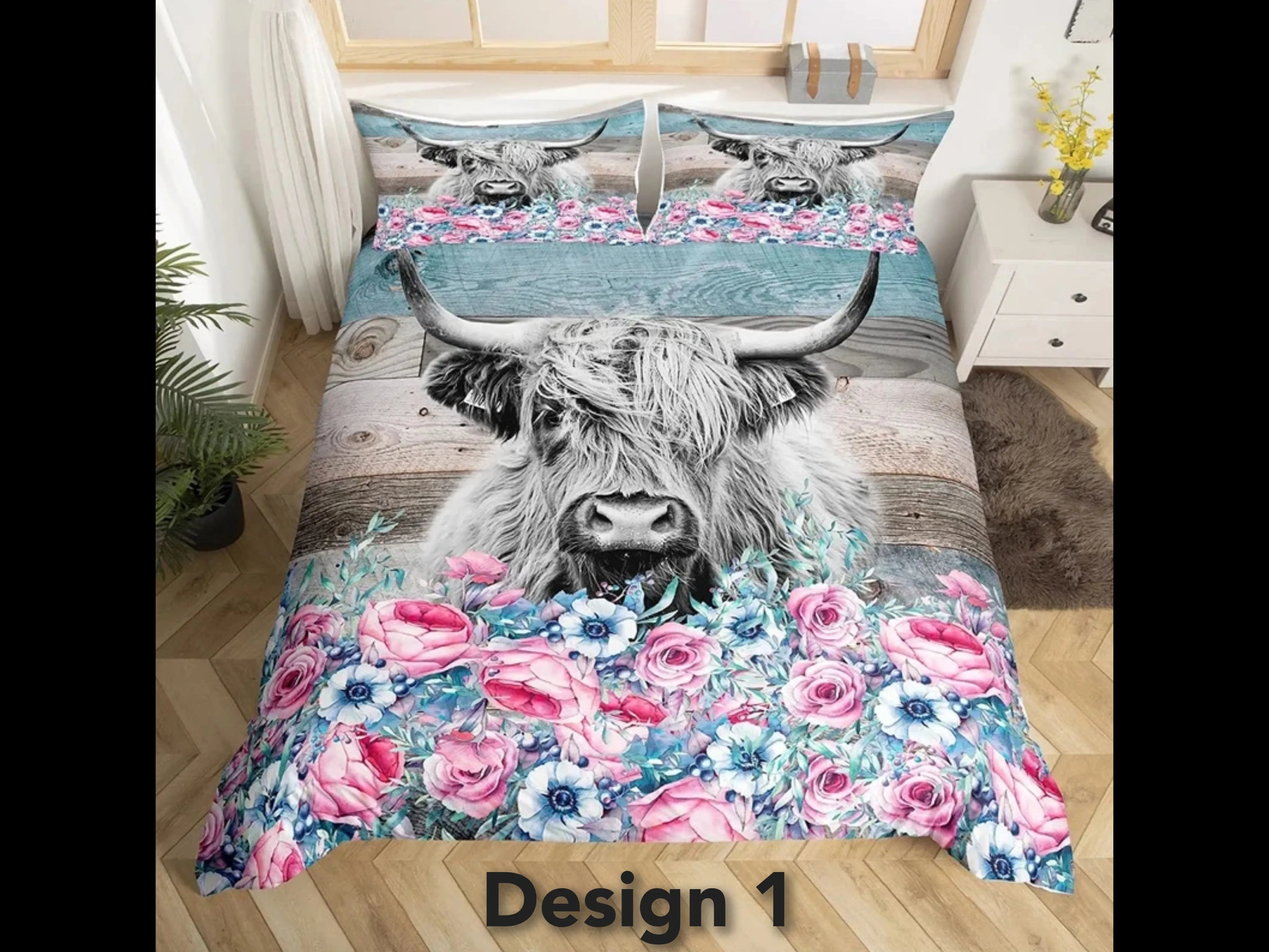 2024 Highland Cow Floral Bedding Sets - 8 Designs (All Sizes Available)