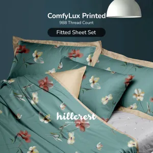 988TC ComfyLux Printed Fitted Sheet No Quilt Cover - Jade
