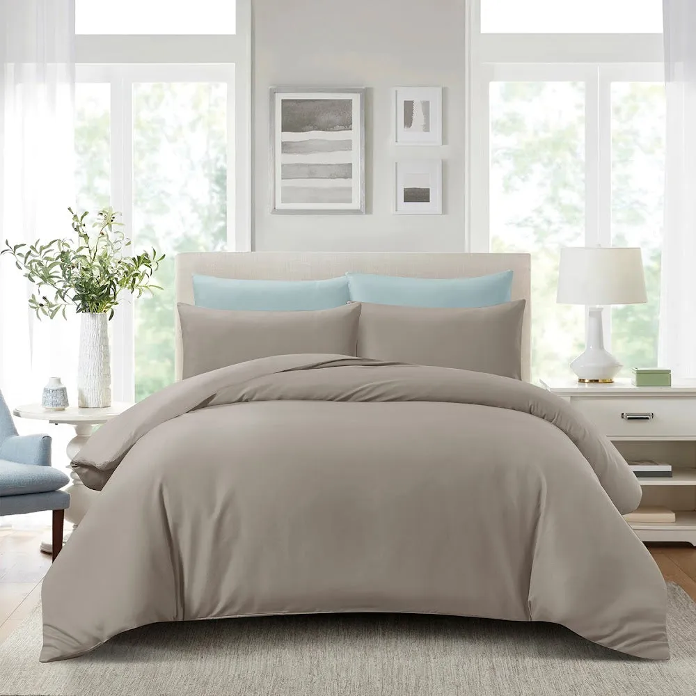 988TC COMFYLUX SOLID Fitted Sheet Set No Quilt Cover - Pale Olive Brown