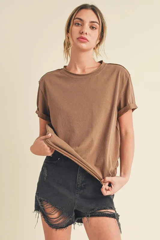 Aemi   Co Exposed Seam Round Neck Short Sleeve T-Shirt