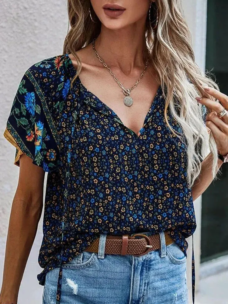 Alessia – Boho V-Neck Women's Casual Top