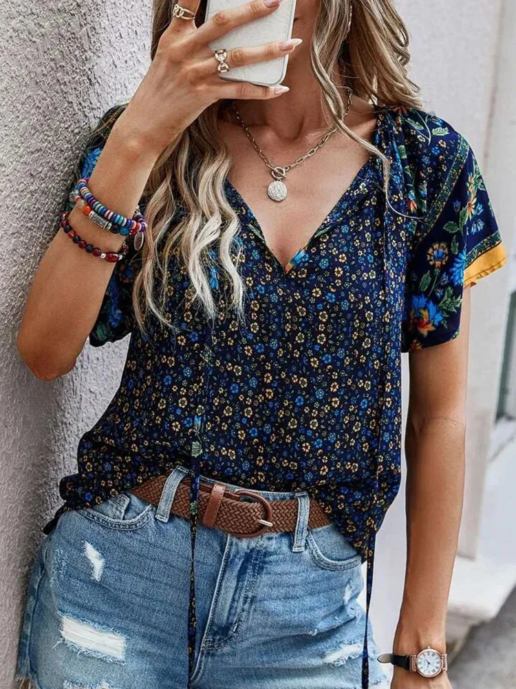 Alessia – Boho V-Neck Women's Casual Top