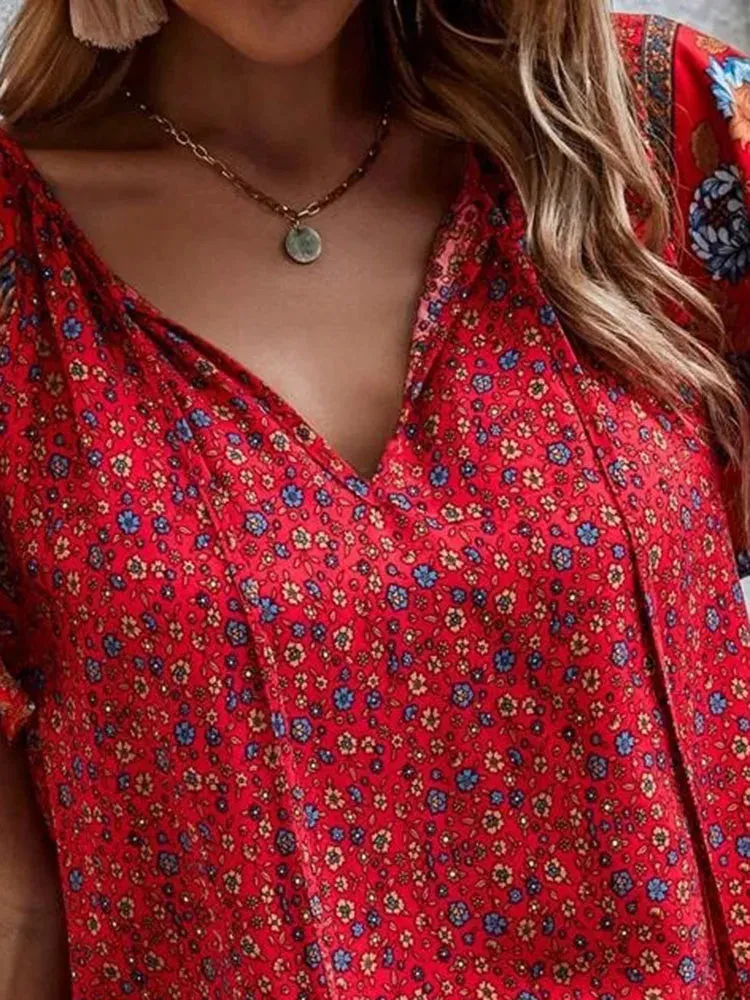 Alessia – Boho V-Neck Women's Casual Top