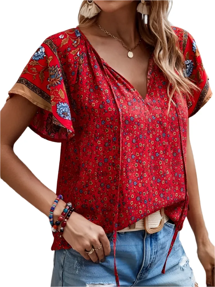 Alessia – Boho V-Neck Women's Casual Top