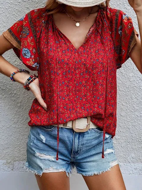 Alessia – Boho V-Neck Women's Casual Top