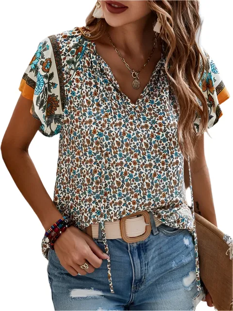 Alessia – Boho V-Neck Women's Casual Top