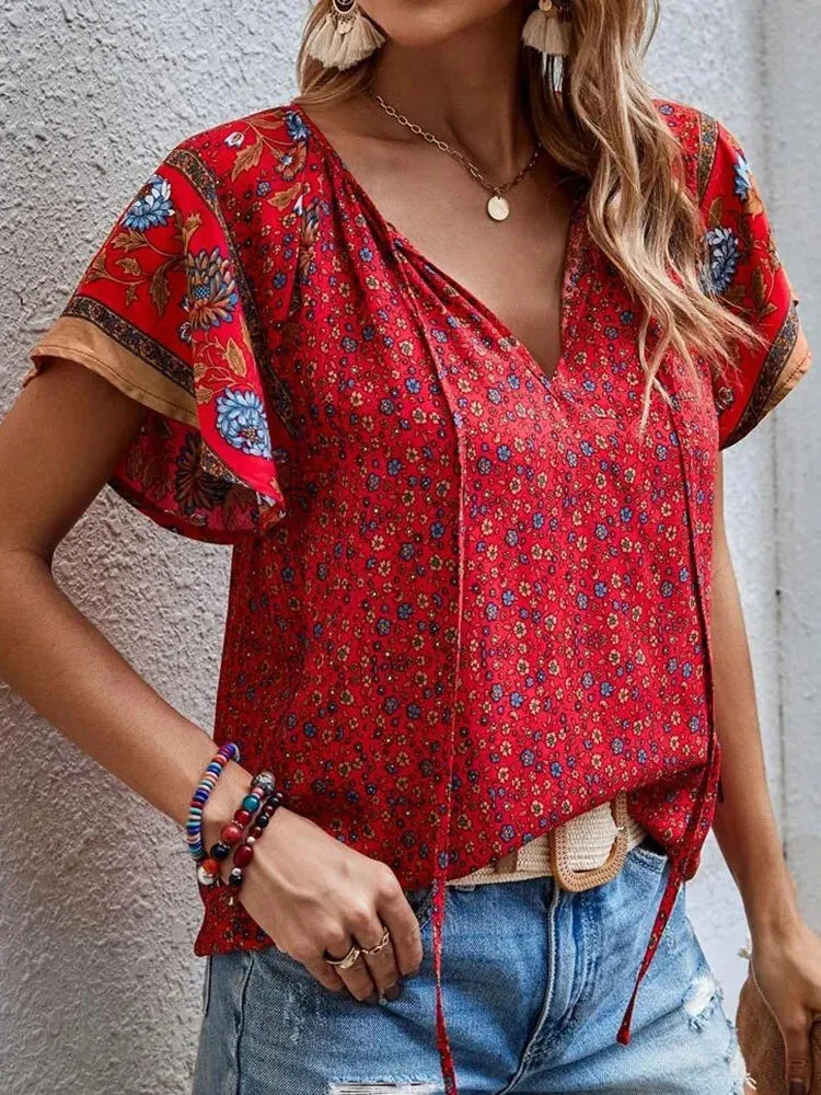 Alessia – Boho V-Neck Women's Casual Top