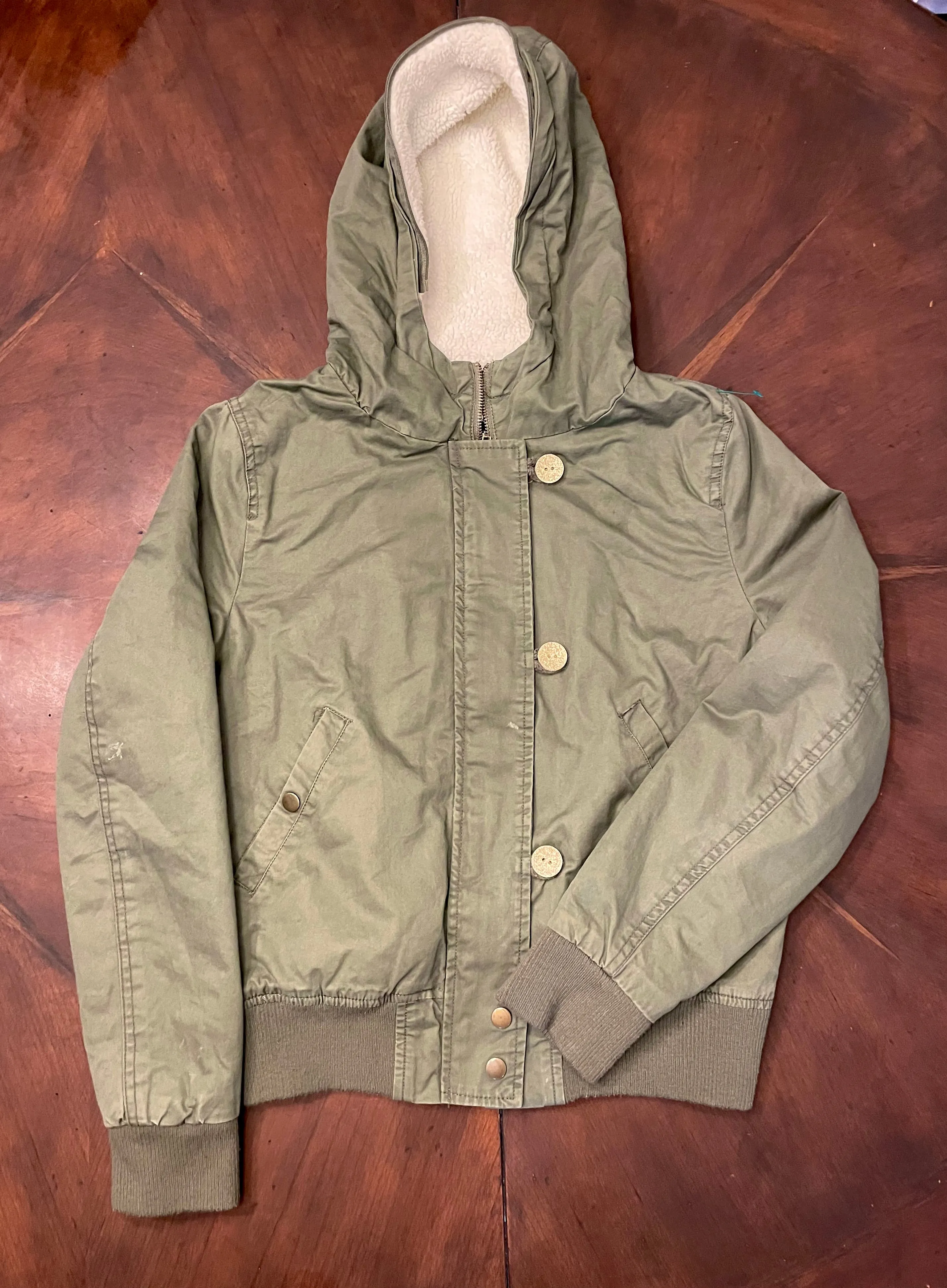 Ambience Hooded Short Olive Jacket with Fleece Lining