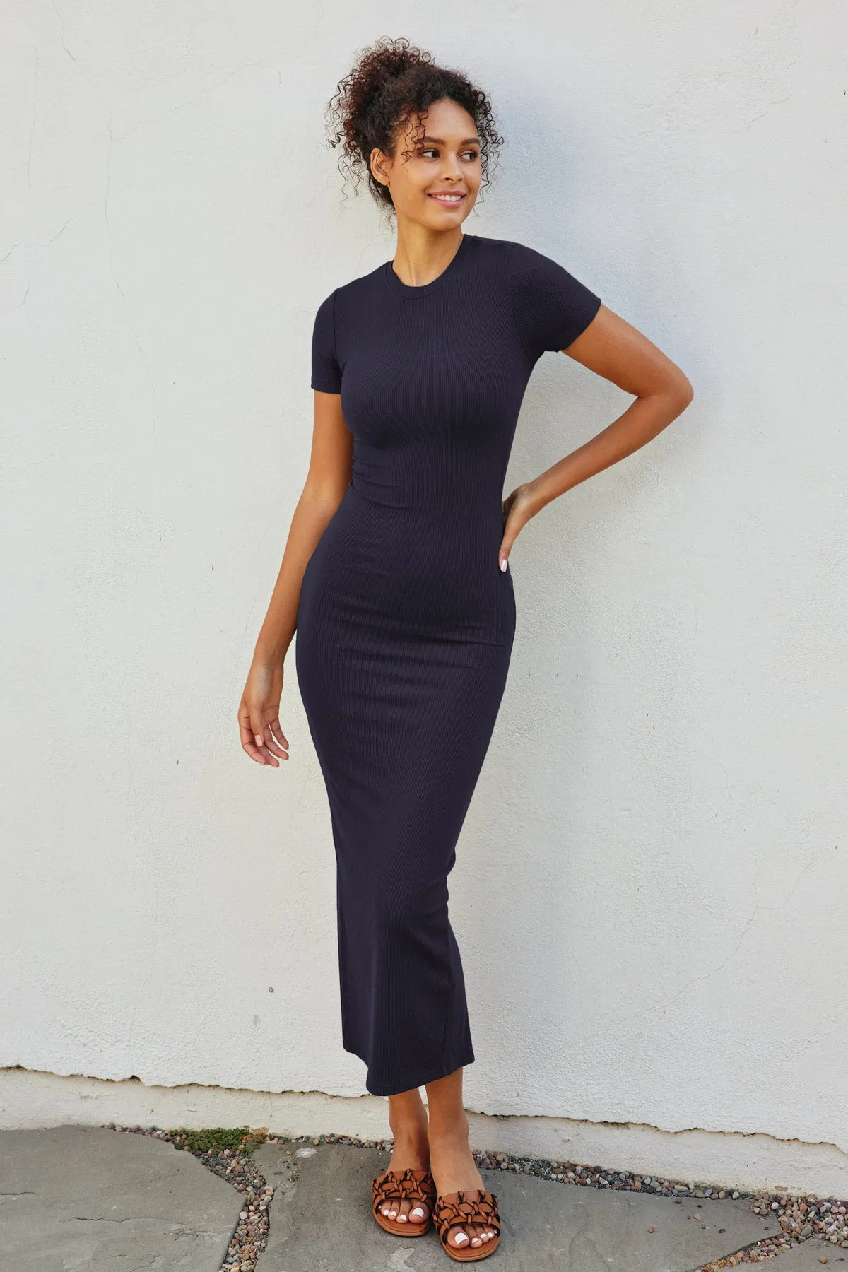 Anais Knit Back Slit T-Shirt Midi Dress