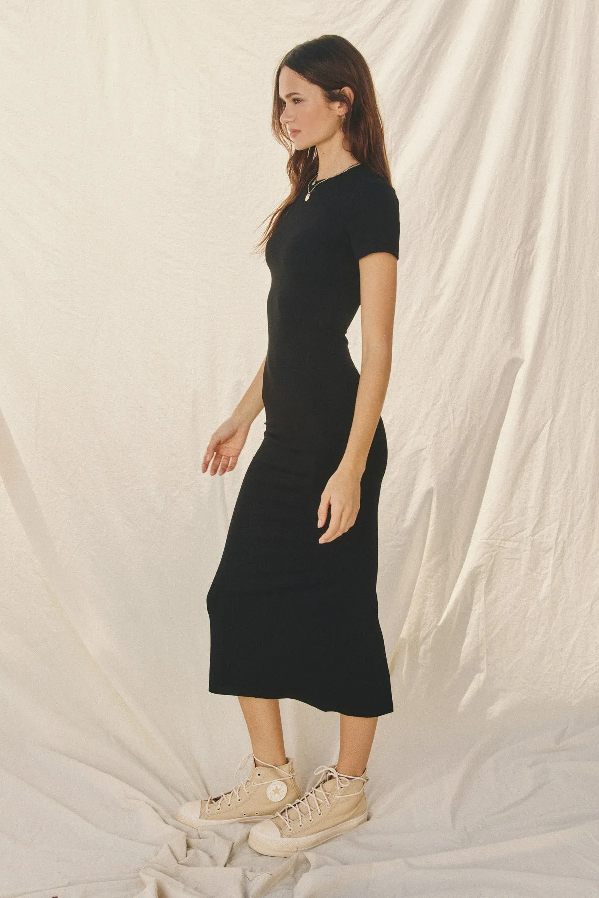Anais Knit Back Slit T-Shirt Midi Dress