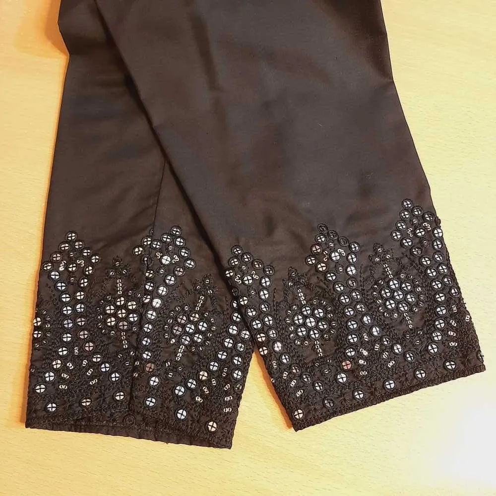 Artificial Mirror Work Embroided Cotton Trouser - Black - ZT446
