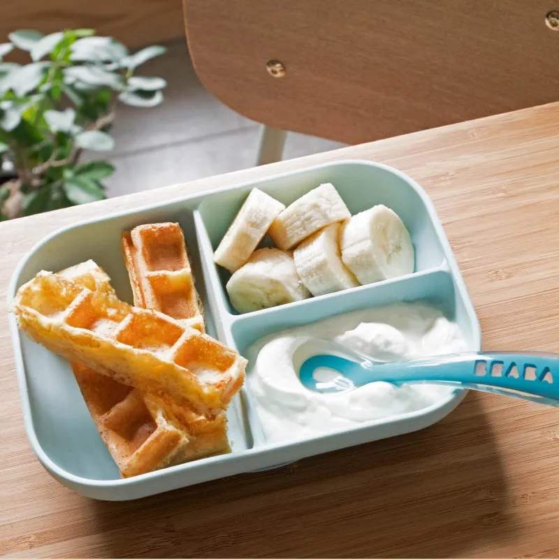 Beaba Silicone suction divided plate   2nd age spoon - Blue