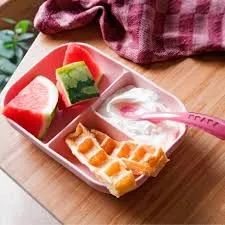 Beaba Silicone suction divided plate   2nd age spoon - Pink