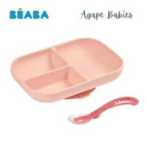 Beaba Silicone suction divided plate   2nd age spoon - Pink