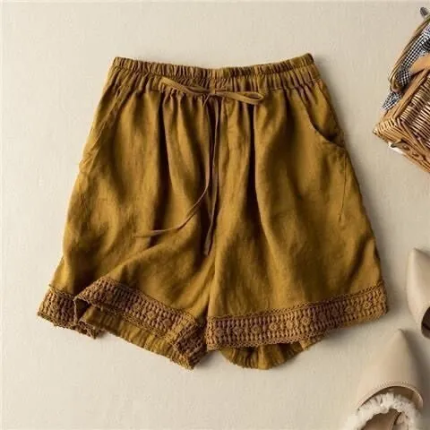 Beige Lace Detailed Shorts