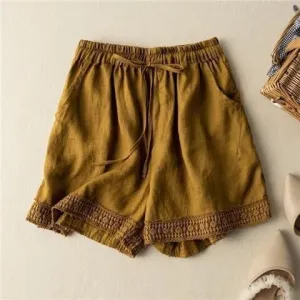 Beige Lace Detailed Shorts