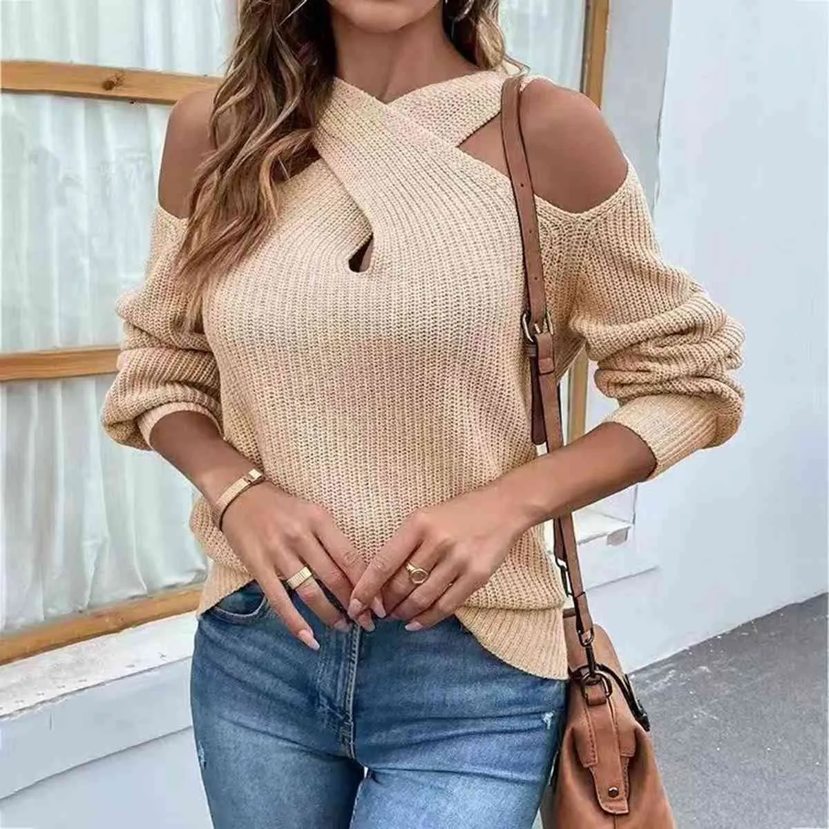 BerryBetty - Crisscross Cold-Shoulder Sexy Sweater