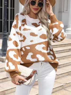 BerryBetty - Leopard Drop Shoulder Sweater