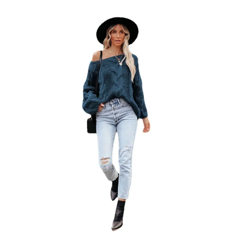 BerryBetty - Women's loose knitted sweaters European and American round neck fashionable pullover sweaters