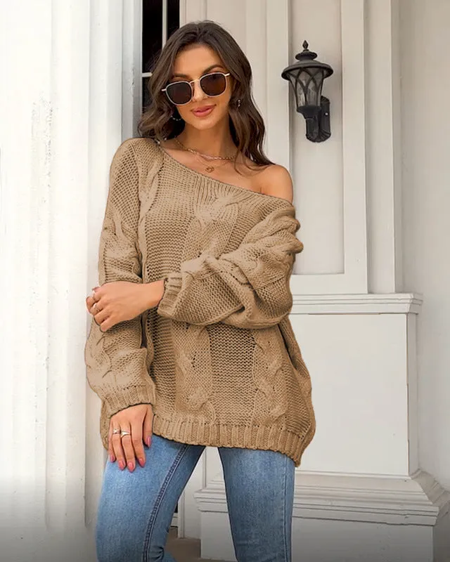 BerryBetty - Women's loose knitted sweaters European and American round neck fashionable pullover sweaters