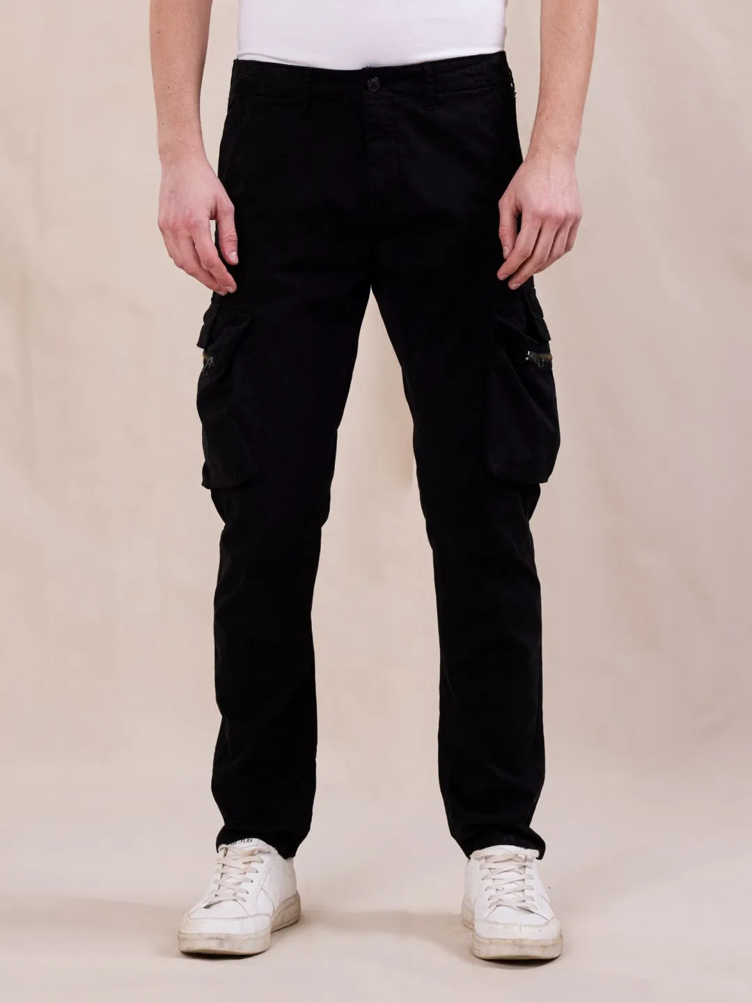 Black Cotton Stretch Cargo pants
