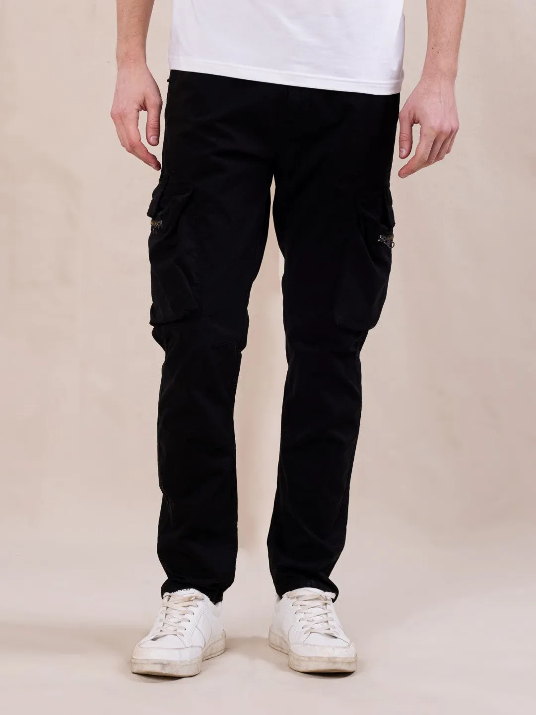 Black Cotton Stretch Cargo pants