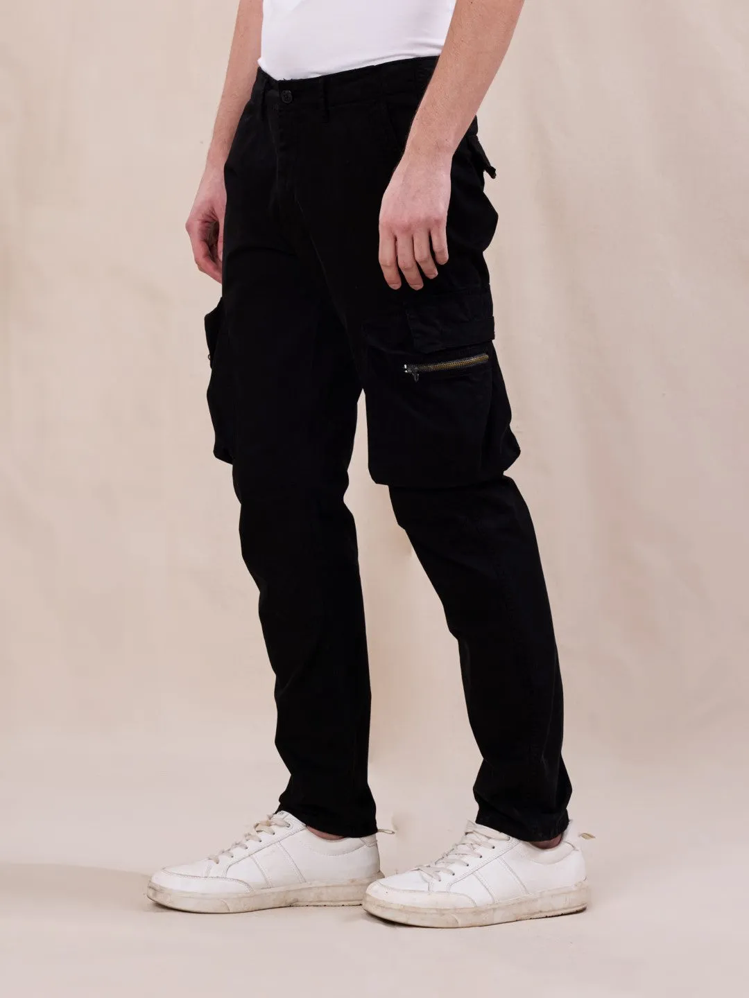 Black Cotton Stretch Cargo pants