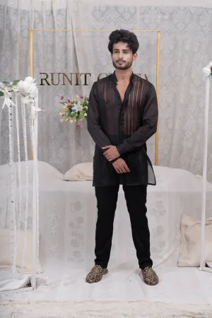 Black Pulled Threadshirt Kurta Sets