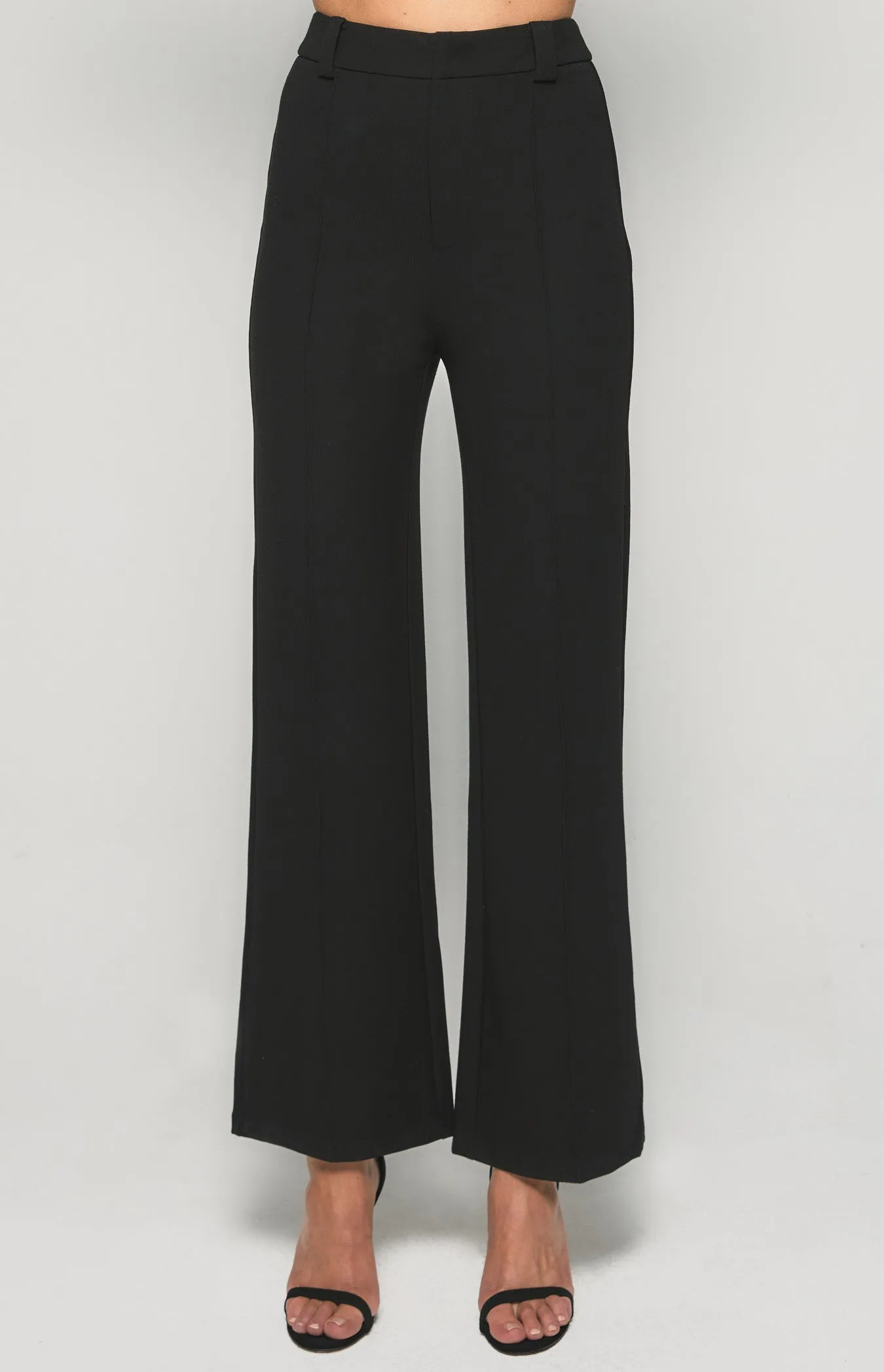 Black Stretch Fabric High Waisted Wide Leg Pants