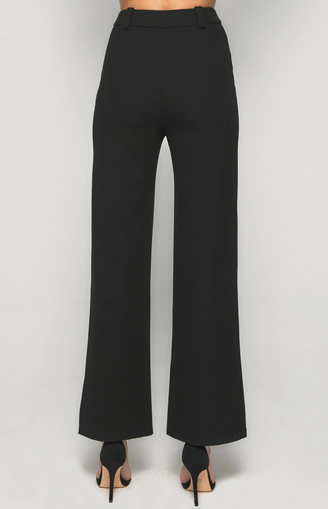 Black Stretch Fabric High Waisted Wide Leg Pants