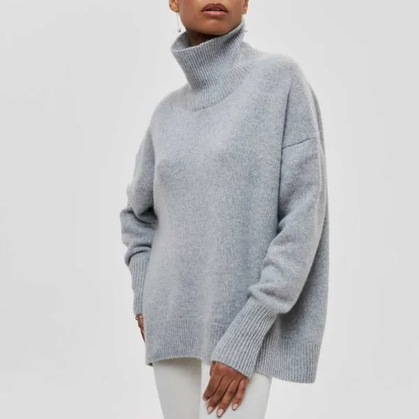 Blauer Strick-Rollkragenpullover Damen – Mila