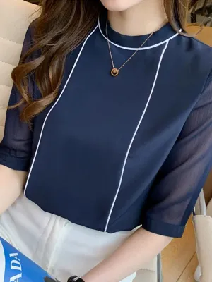 Blue Chiffon Blouse Shirt
