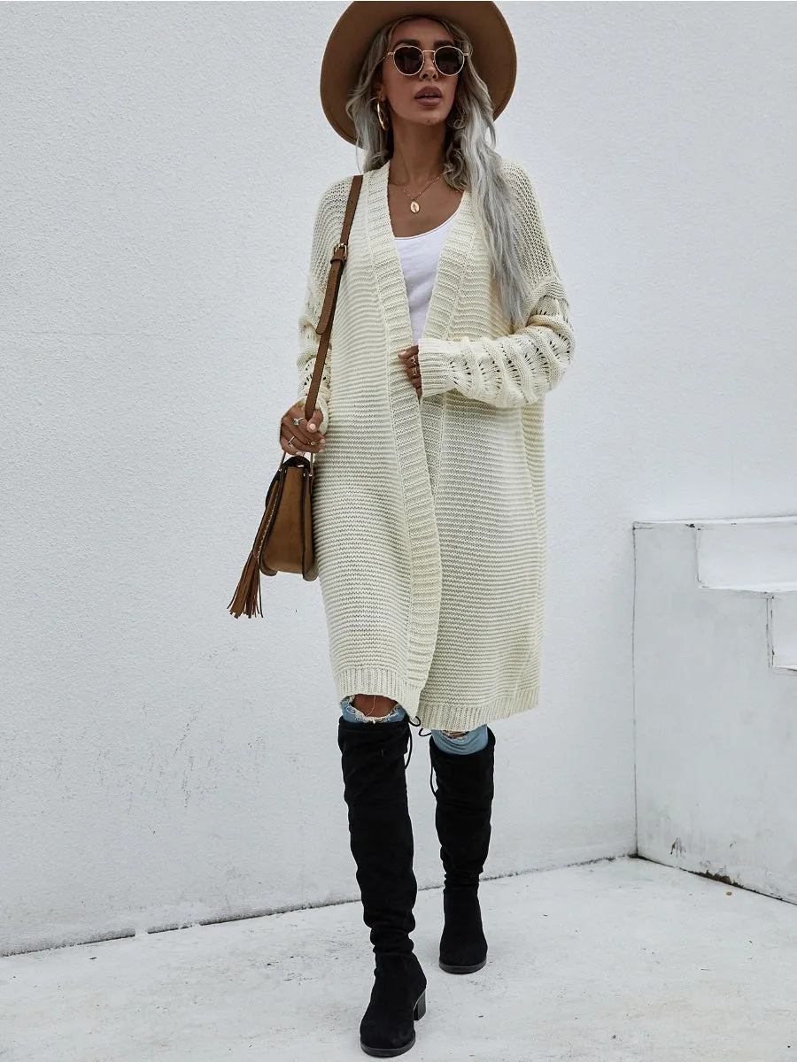 Braid Open Knit Long Cardigan - Cream