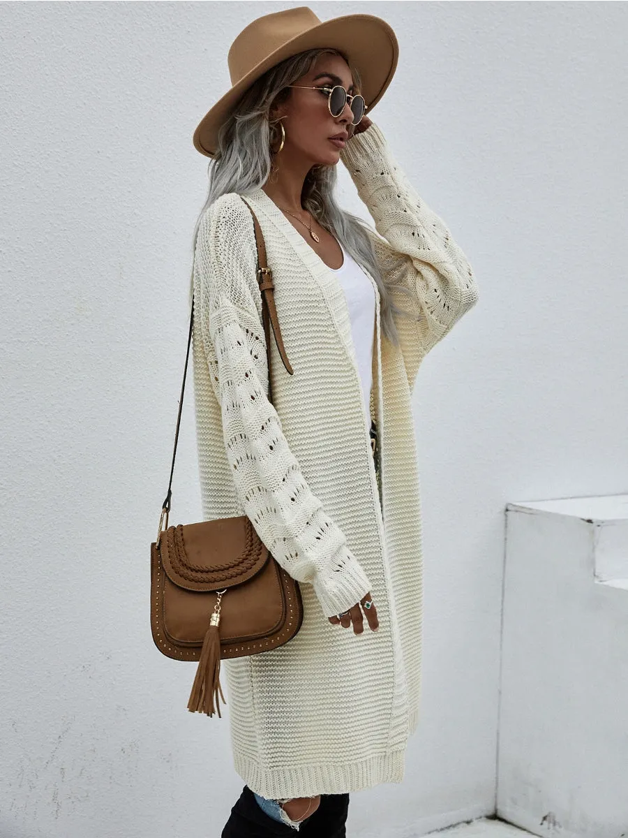 Braid Open Knit Long Cardigan - Cream