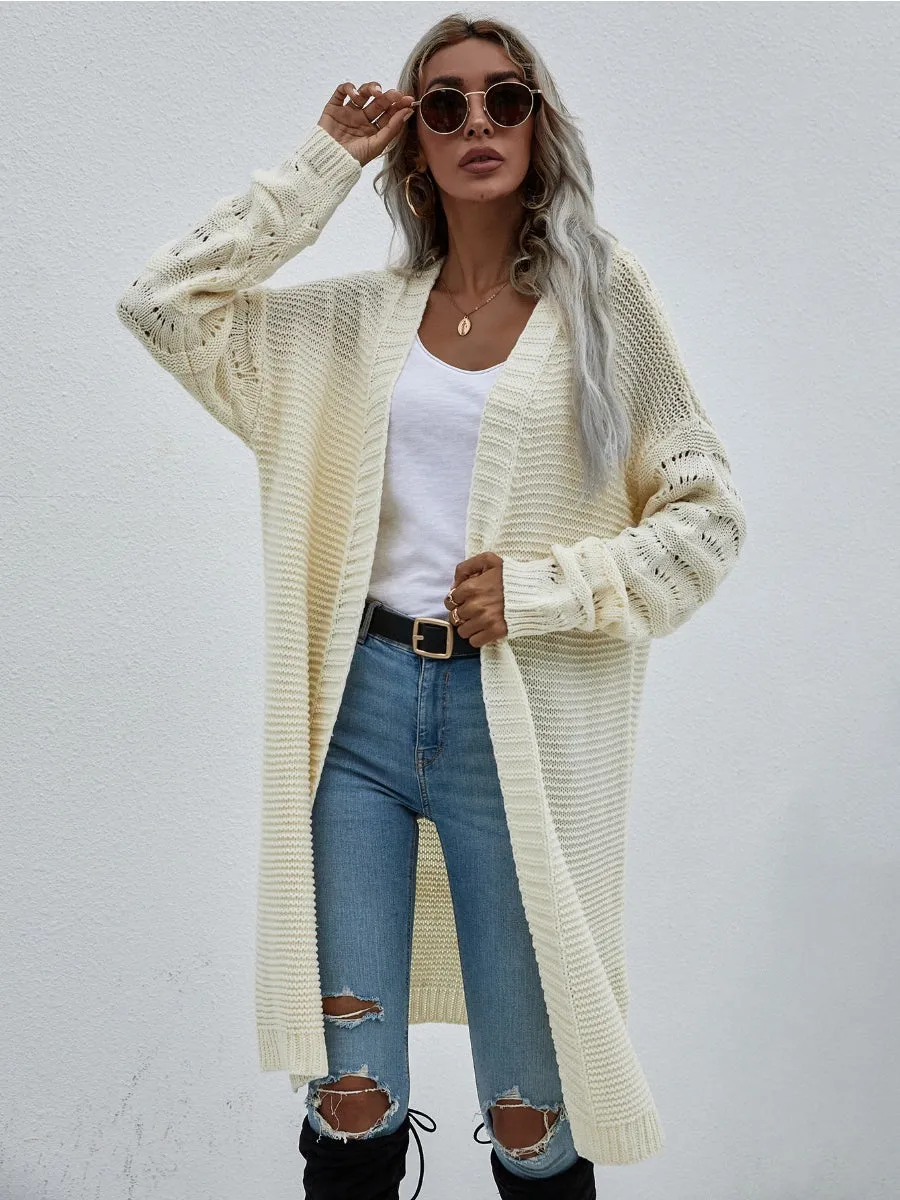 Braid Open Knit Long Cardigan - Cream