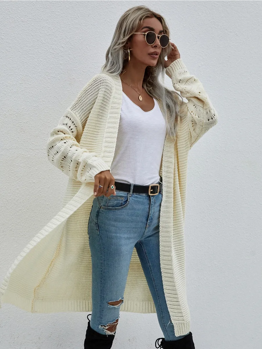 Braid Open Knit Long Cardigan - Cream