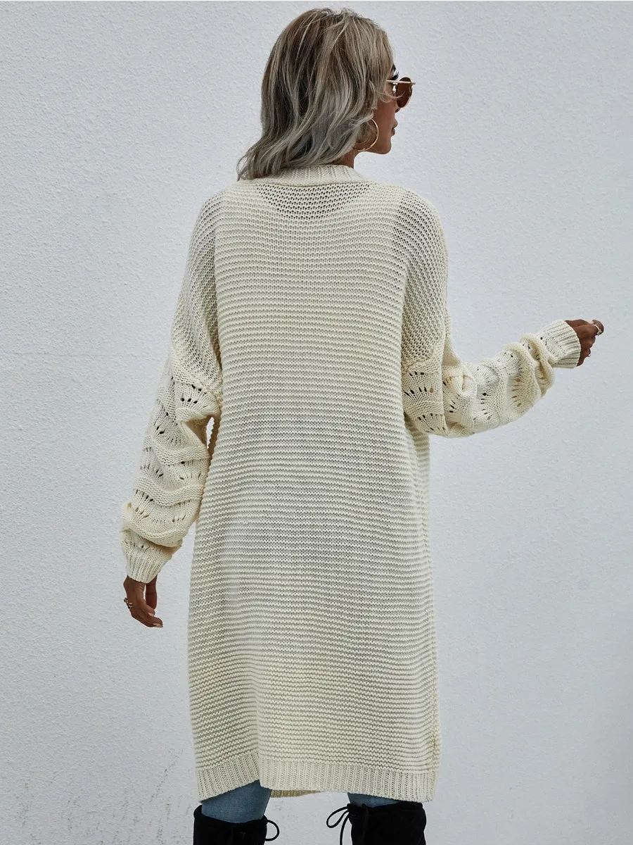 Braid Open Knit Long Cardigan - Cream