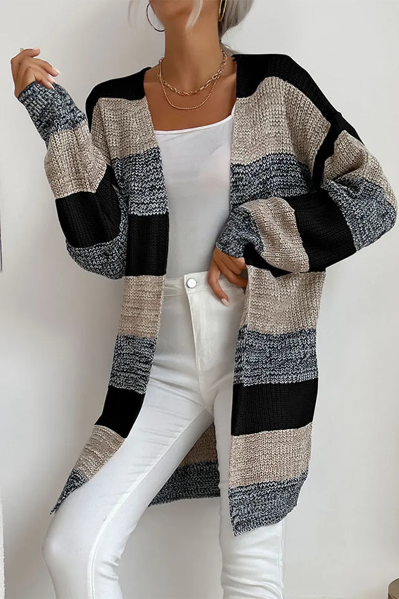 Casual Color Block Contrast V Neck Sweaters(6 Colors)