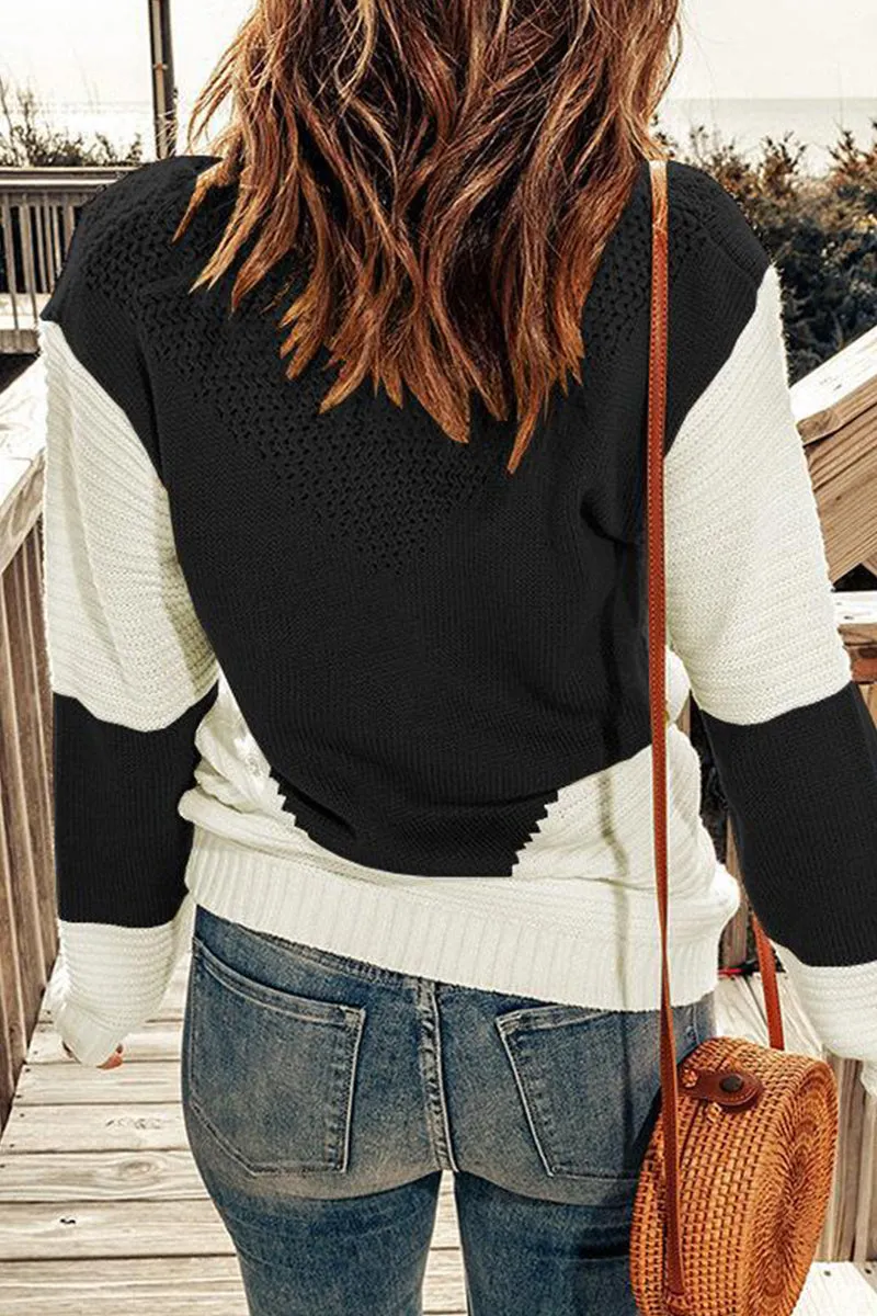 Casual Color Block Patchwork O Neck Sweaters(7 Colors)