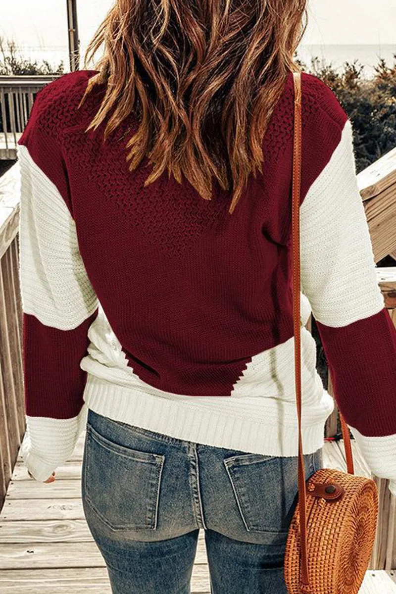 Casual Color Block Patchwork O Neck Sweaters(7 Colors)