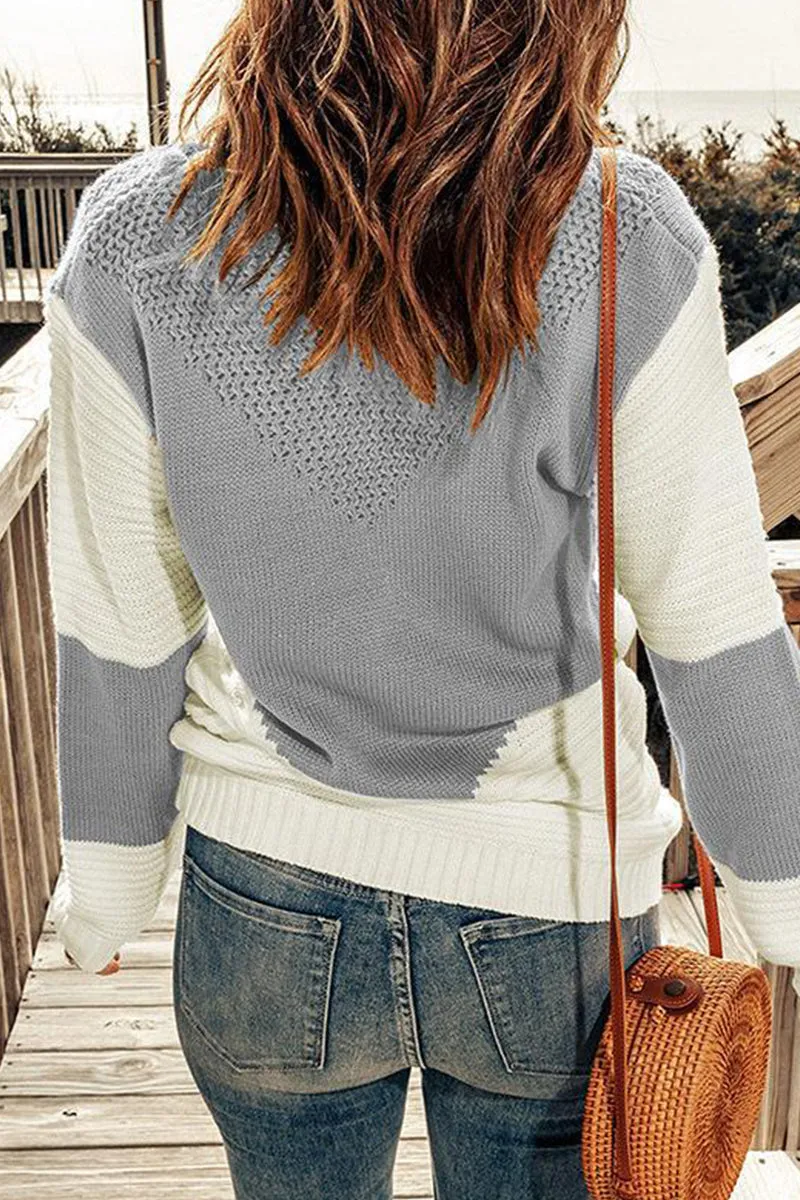 Casual Color Block Patchwork O Neck Sweaters(7 Colors)