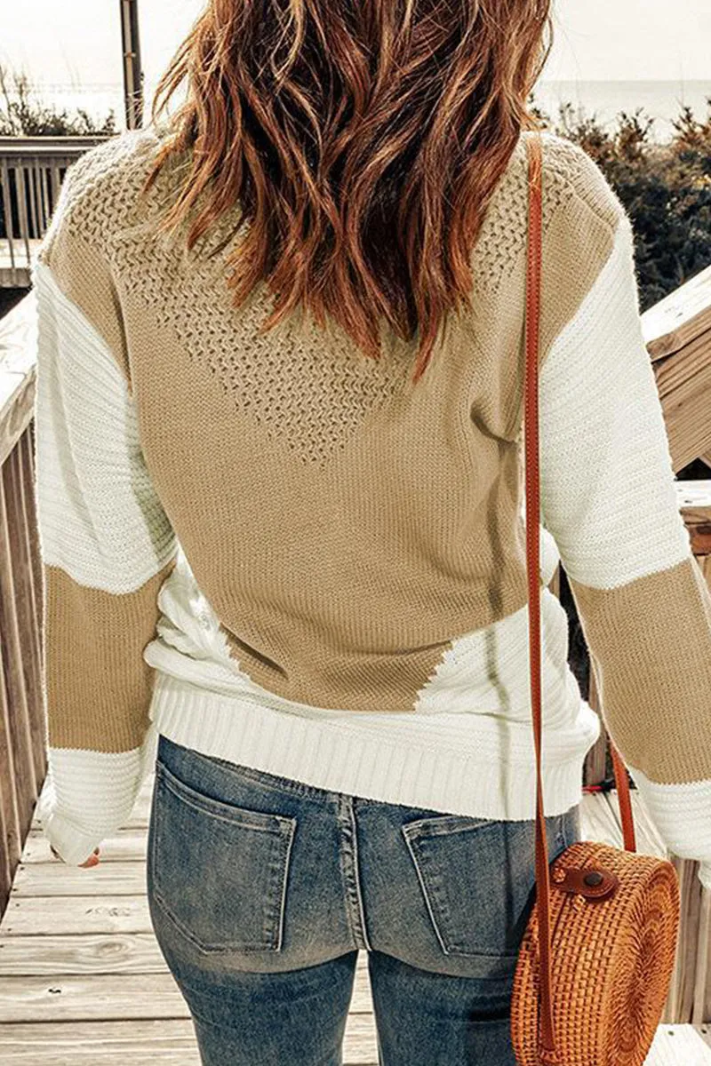 Casual Color Block Patchwork O Neck Sweaters(7 Colors)