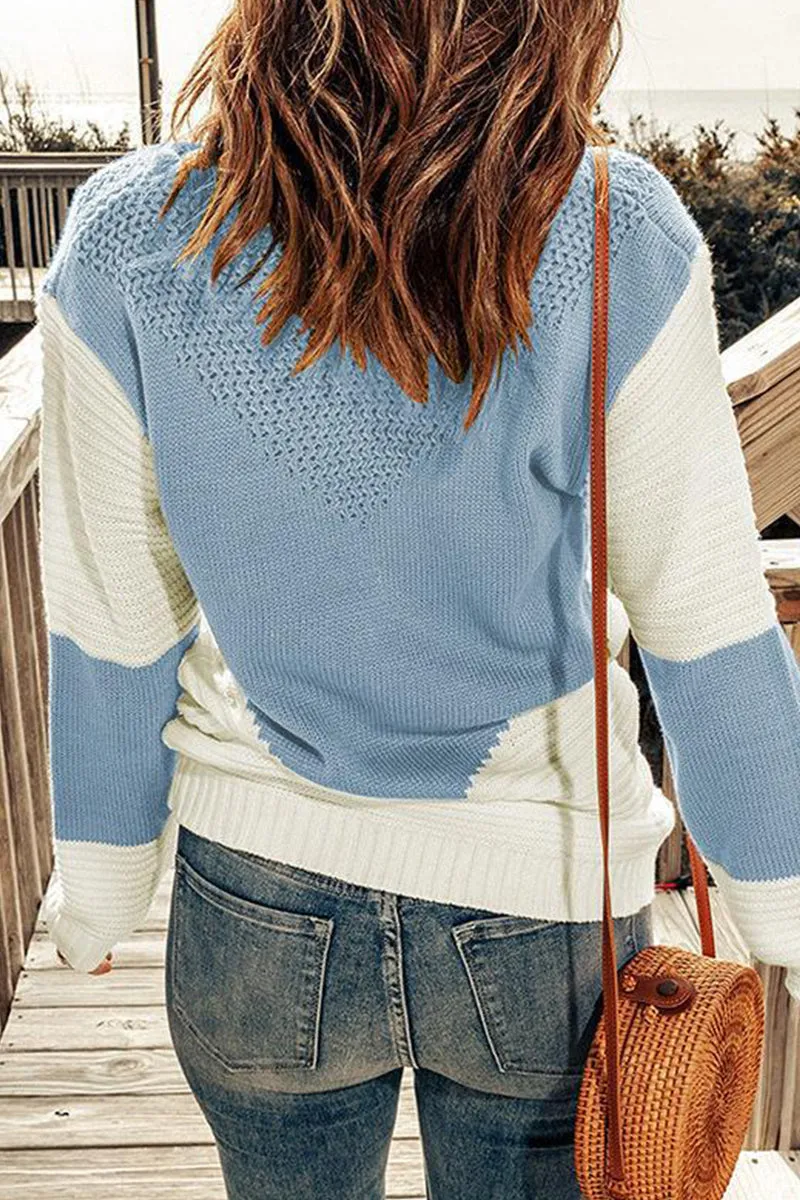 Casual Color Block Patchwork O Neck Sweaters(7 Colors)