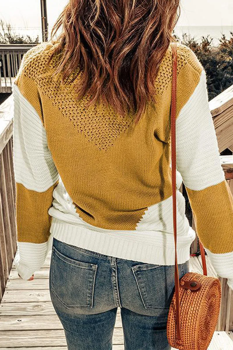 Casual Color Block Patchwork O Neck Sweaters(7 Colors)