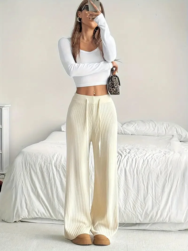 Casual Knitted Women's Trousers with Drawstring Waist