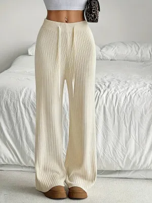 Casual Knitted Women's Trousers with Drawstring Waist