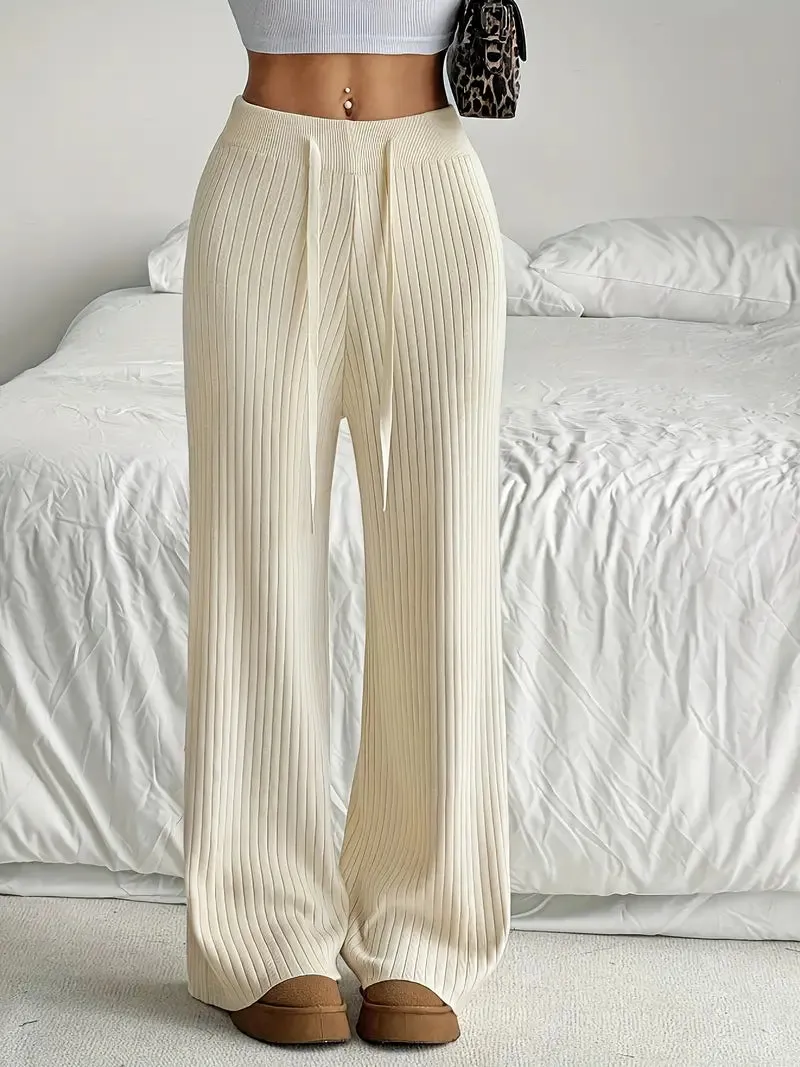 Casual Knitted Women's Trousers with Drawstring Waist