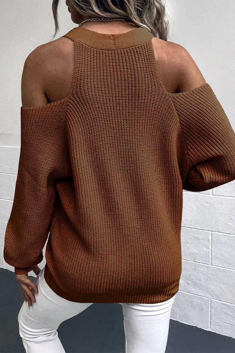 Casual Solid Buckle Solid Color V Neck Sweaters(4 Colors)