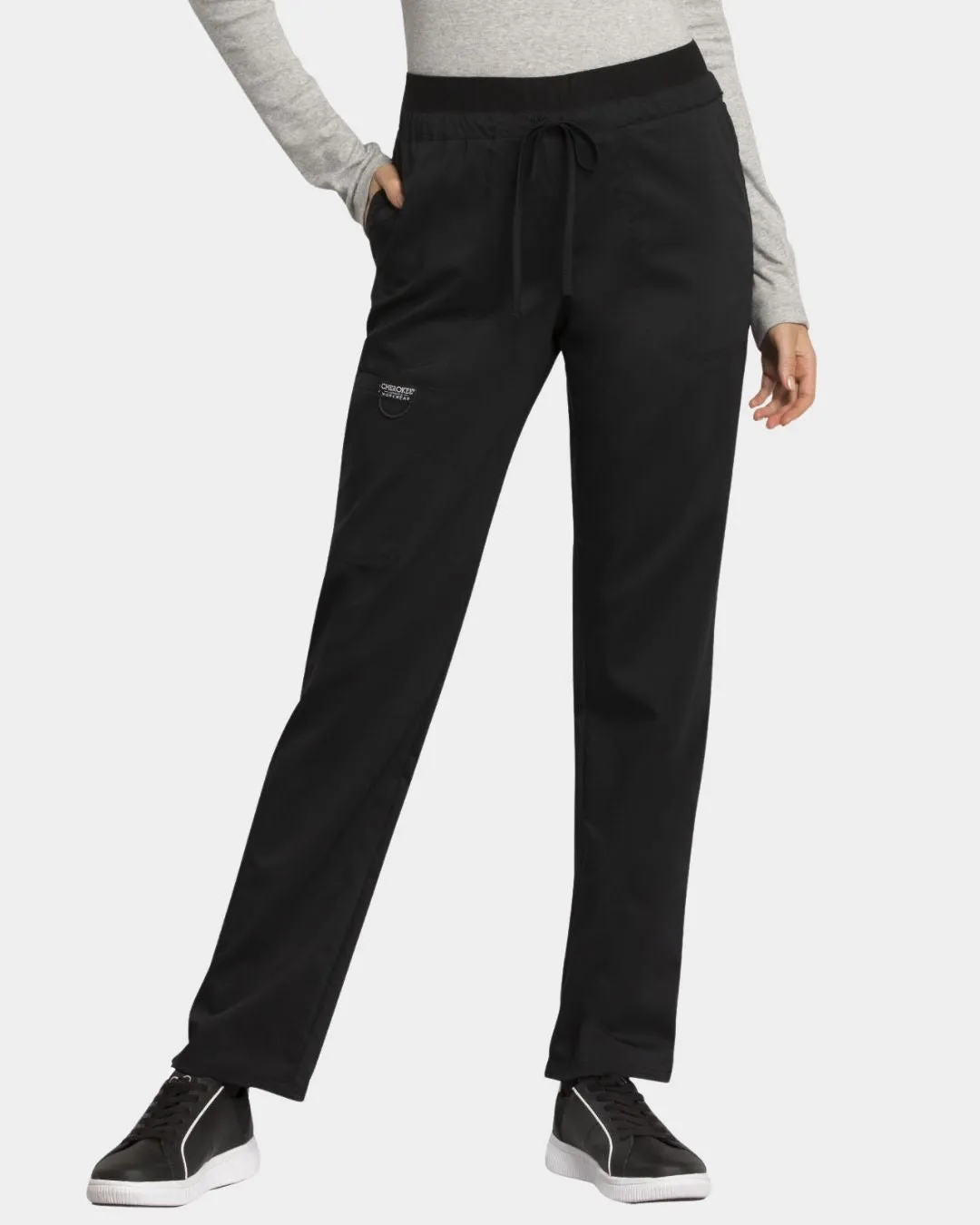 Cherokee Womens Mid Rise Tapered Leg Drawstring Pant - WW105 - Black